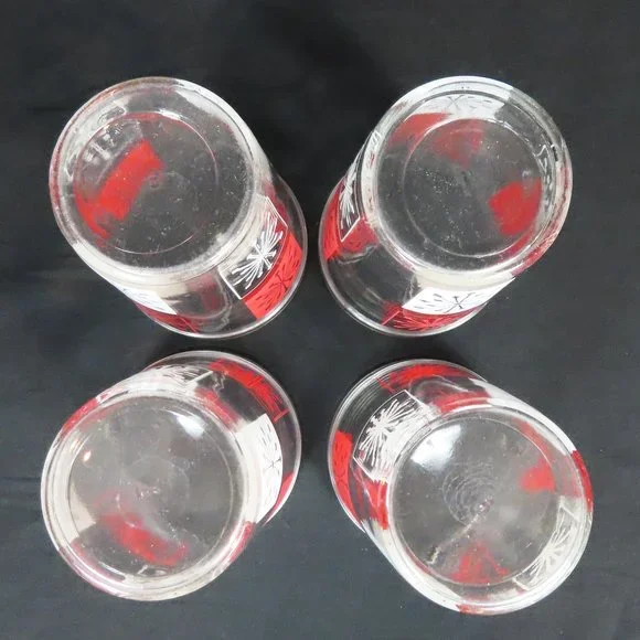 Set of 4 Vintage McM Starburst Hazel Atlas Red and White Design Drinking Glasses - Picture 4 of 12